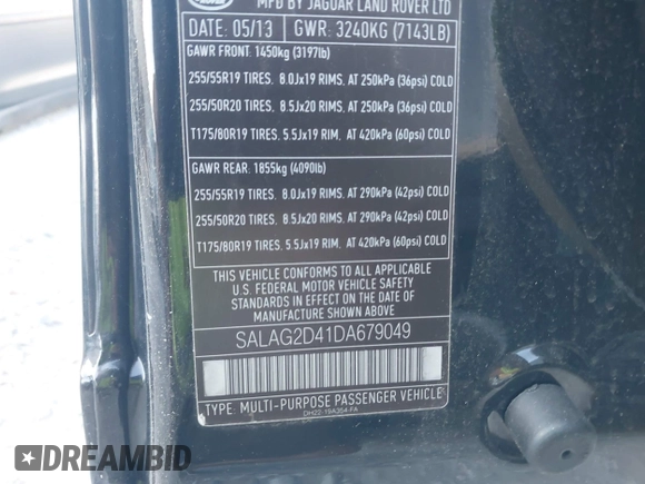 2013 Land Rover LR4 HSE with VIN SALAG2D41DA679049, listed as a IAAI auction lot 42060721 with 137,697 mi miles and . Bid and sale history available at DreamBid. Image 9.