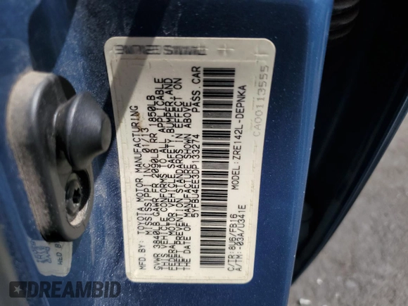 2013 Toyota Corolla L with VIN 5YFBU4EE3DP133274, listed as a Copart auction lot 53811935 with 201,988 mi miles and Salvage Title. Bid and sale history available at carsss.com. Image 12.