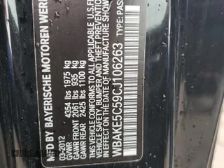 2012 BMW 3 Series 328i with VIN WBAKE5C59CJ106263, listed as a Copart auction lot 71573484 with 102,080 mi miles and Salvage Title. Bid and sale history available at carsss.com. Image 12.