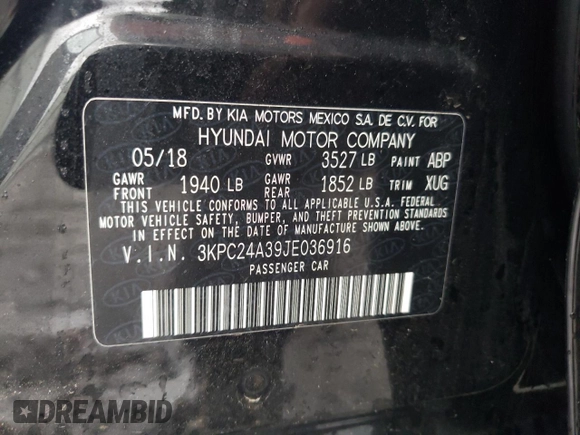 2018 Hyundai Accent SEL with VIN 3KPC24A39JE036916, listed as a Copart auction lot 37662784 with 14,810 mi miles. Bid and sale history available at carsss.com. Image 13.