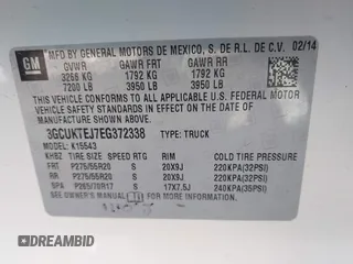 2014 Chevrolet Silverado 1500 High Country with VIN 3GCUKTEJ7EG372338, listed as a IAAI auction lot 41849096 with 69,010 mi miles and . Bid and sale history available at DreamBid. Image 9.