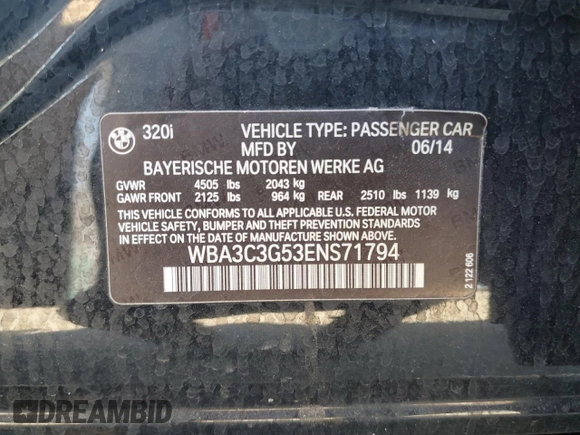 2014 BMW 3 Series 320i xDrive with VIN WBA3C3G53ENS71794, listed as a Copart auction lot 49532475 with 89,166 mi miles and Clean Title. Bid and sale history available at DreamBid. Image 12.