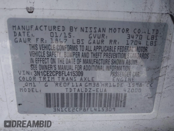 2015 Nissan Note S Plus с VIN 3N1CE2CP8FL415309, выставлен на аукционе IAAI как лот 41411840 с пробегом 61 379 миль миль и . История ставок и продаж доступна на DreamBid. Изображение 9.