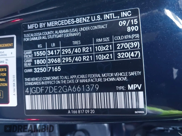 2016 Mercedes-Benz GL with VIN 4JGDF7DE2GA661379, listed as a IAAI auction lot 41059705 with 60,558 mi miles. Bid and sale history available at carsss.com. Image 9.