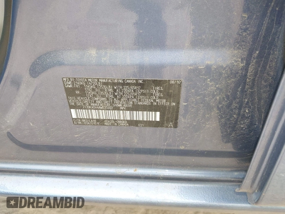 2010 Toyota RAV4 Limited with VIN 2T3DK4DV4AW035002, listed as a IAAI auction lot 42143918 with 190,568 mi miles and . Bid and sale history available at DreamBid. Image 9.