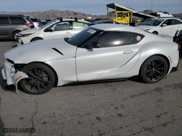 2023 Toyota GR Supra 3.0 with VIN WZ1DB0G00PW055929, listed as a Copart auction lot 76407574 with 16,889 mi miles and Salvage Title. Bid and sale history available at carsss.com. Image 1.