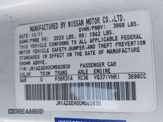 2012 Nissan 370Z Touring with VIN JN1AZ4EH0CM560830, listed as a IAAI auction lot 41770890 with 130,875 mi miles. Bid and sale history available at carsss.com. Image 9.