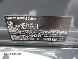 2018 BMW M3 z VIN WBS8M9C54J5K99251, wystawiony jako IAAI lot #38433789 z przebiegiem 41 081 mil mil oraz . Historia ofert i sprzedaży dostępna na DreamBid. Obrazek 9.
