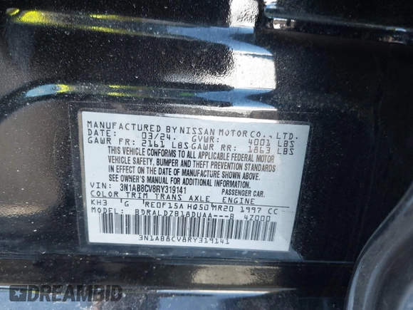 2024 Nissan Sentra SV with VIN 3N1AB8CV8RY319141, listed as a IAAI auction lot 41533647 with 11,454 mi miles. Bid and sale history available at carsss.com. Image 9.