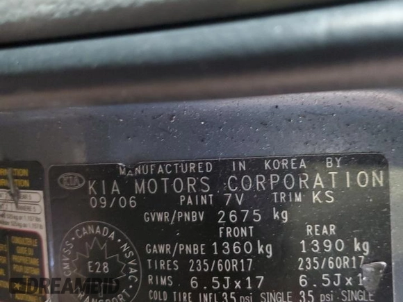 2007 Kia Sedona LX with VIN KNDMB233876120696, listed as a Copart auction lot 43963915 with 304,027 mi miles and Salvage Title. Bid and sale history available at carsss.com. Image 14.