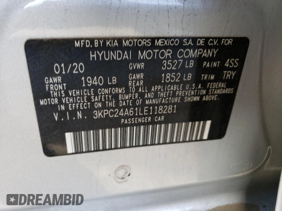 2020 Hyundai Accent SE with VIN 3KPC24A61LE118281, listed as a Copart auction lot 47267223 with 66,340 mi miles. Bid and sale history available at carsss.com. Image 12.