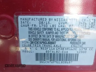 2016 Nissan Versa S with VIN 3N1CN7AP9GL808687, listed as a IAAI auction lot 40480531 with 111,484 mi miles and . Bid and sale history available at DreamBid. Image 9.