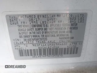 2017 Nissan Sentra SR with VIN 3N1AB7AP9HY397070, listed as a IAAI auction lot 42541290 with Not provided miles and . Bid and sale history available at DreamBid. Image 9.