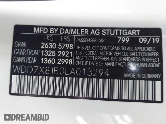 2020 Mercedes-Benz AMG GT with VIN WDD7X8JB0LA013294, listed as a IAAI auction lot 41818018 with 34,880 mi miles. Bid and sale history available at carsss.com. Image 9.