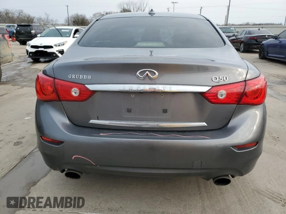 2014 Infiniti Q50 Sport with VIN JN1BV7AP2EM673700, listed as a Copart auction lot 47600985 with 136,475 mi miles and Salvage Title. Bid and sale history available at DreamBid. Image 6.