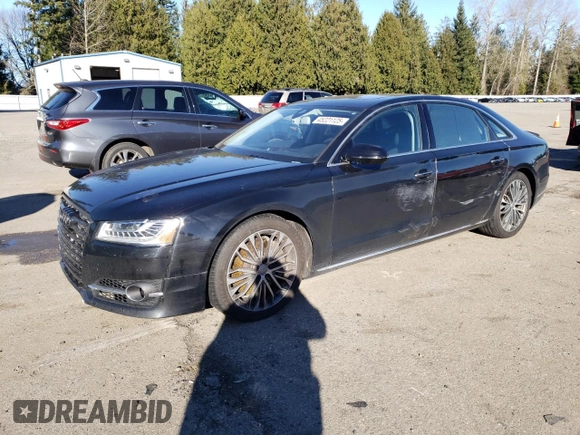 2015 Audi A8 L 4.0T with VIN WAU32AFD5FN020597, listed as a Copart auction lot 45221125 with 103,637 mi miles and Clean Title. Bid and sale history available at carsss.com. Image 1.