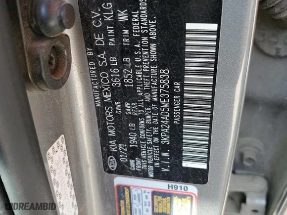 2021 Kia Rio S with VIN 3KPA24AD5ME375838, listed as a Copart auction lot 49059794 with 70,154 mi miles and Salvage Title. Bid and sale history available at carsss.com. Image 12.