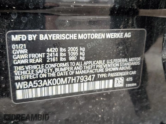 2021 BMW 2 Series 228i with VIN WBA53AK00M7H79347, listed as a Copart auction lot 44978665 with 56,538 mi miles and Salvage title. Bid and sale history available at DreamBid. Image 14.