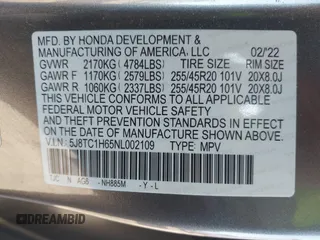 2022 Acura RDX w/A-Spec Package with VIN 5J8TC1H65NL002109, listed as a IAAI auction lot 41132896 with 77,360 mi miles and . Bid and sale history available at carsss.com. Image 9.