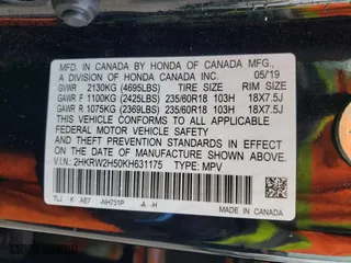 2019 Honda CR-V EX with VIN 2HKRW2H50KH631175, listed as a Copart auction lot 49629105 with 94,999 mi miles and Salvage Title. Bid and sale history available at carsss.com. Image 13.