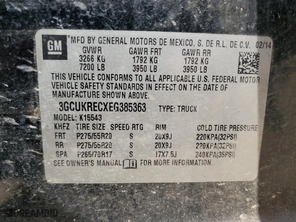 2014 Chevrolet Silverado 1500 LT with VIN 3GCUKRECXEG385363, listed as a Copart auction lot 47296355 with 157,184 mi miles and Clean Title. Bid and sale history available at carsss.com. Image 12.