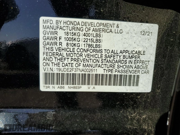 2022 Acura ILX with VIN 19UDE2F37NA002511, listed as a Copart auction lot 46750025 with 15,900 mi miles and Salvage Title. Bid and sale history available at DreamBid. Image 14.