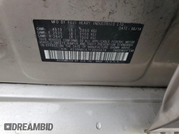 2015 Subaru Legacy Premium с VIN 4S3BNBC67F3005676, выставлен на аукционе Copart как лот 63143495 с пробегом 166 331 миль миль и Чистый • Clean title. История ставок и продаж доступна на DreamBid. Изображение 12.