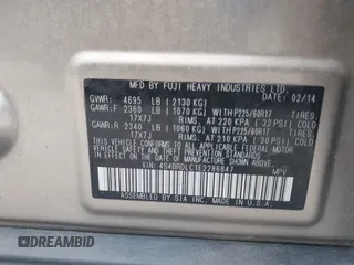 2014 Subaru Outback Limited with VIN 4S4BRDLC1E2286847, listed as a IAAI auction lot 42330164 with 135,244 mi miles and . Bid and sale history available at DreamBid. Image 9.