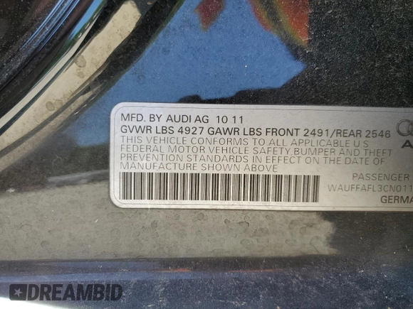 2012 Audi A4 Premium Plus с VIN WAUFFAFL3CN011384, выставлен на аукционе Copart как лот 53578825 с пробегом 61 341 миль миль и Списание • Salvage title. История ставок и продаж доступна на DreamBid. Изображение 14.