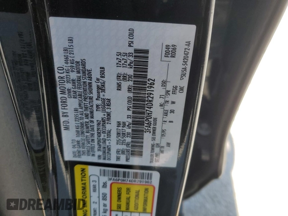 2013 Ford Fusion SE with VIN 3FA6P0H74DR291962, listed as a Copart auction lot 52621445 with 168,723 mi miles and Salvage Title. Bid and sale history available at carsss.com. Image 12.