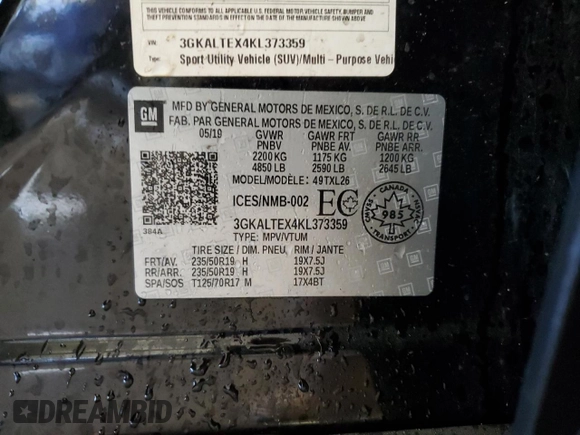 2019 GMC Terrain SLE with VIN 3GKALTEX4KL373359, listed as a Copart auction lot 42179915 with 48,773 mi miles and Salvage Title. Bid and sale history available at carsss.com. Image 13.