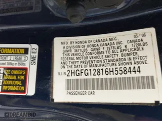 2006 Honda Civic Cpe EX with VIN 2HGFG12816H558444, listed as a IAAI auction lot 41875101 with 222,232 mi miles. Bid and sale history available at carsss.com. Image 9.