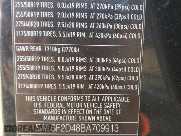 2011 Land Rover Range Rover Sport HSE with VIN SALSF2D48BA709913, listed as a Copart auction lot 56683735 with Not provided miles and Salvage title. Bid and sale history available at DreamBid. Image 12.