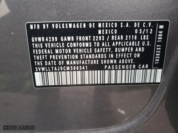 2012 Volkswagen Jetta Sedan TDI w/Premium with VIN 3VWLL7AJ9CM386341, listed as a Copart auction lot 45319595 with 129,706 mi miles and Salvage Title. Bid and sale history available at carsss.com. Image 12.