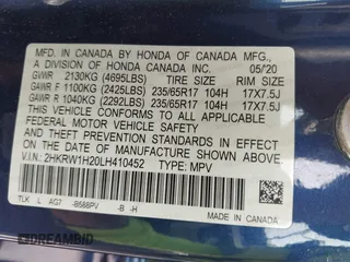2020 Honda CR-V LX with VIN 2HKRW1H20LH410452, listed as a IAAI auction lot 42416541 with 46,229 mi miles and . Bid and sale history available at DreamBid. Image 9.