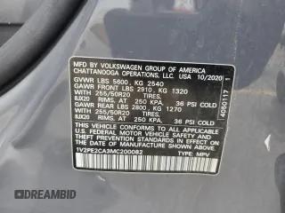 2021 Volkswagen Atlas SE z VIN 1V2PE2CA3MC200082, wystawiony jako Copart lot #59968185 z przebiegiem 72 618 mil mil oraz Szkoda całkowita • Salvage title. Historia ofert i sprzedaży dostępna na DreamBid. Obrazek 13.