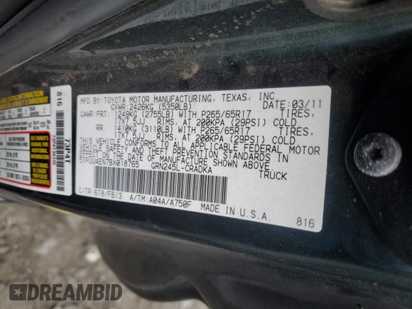 2011 Toyota Tacoma with VIN 5TFUU4EN7BX018765, listed as a Copart auction lot 47168135 with 211,304 mi miles and Salvage Title. Bid and sale history available at carsss.com. Image 12.