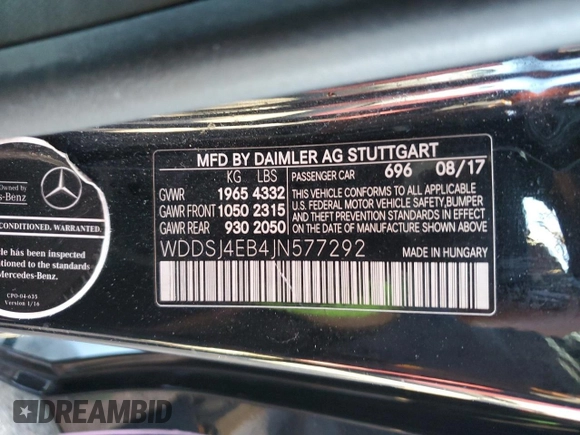 2018 Mercedes-Benz CLA 250 with VIN WDDSJ4EB4JN577292, listed as a Copart auction lot 40982054 with 90,753 mi miles and . Bid and sale history available at DreamBid. Image 12.