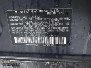 2012 Subaru Forester 2.5X Limited with VIN JF2SHAEC0CH436994, listed as a IAAI auction lot 41472765 with 125,606 mi miles. Bid and sale history available at carsss.com. Image 9.