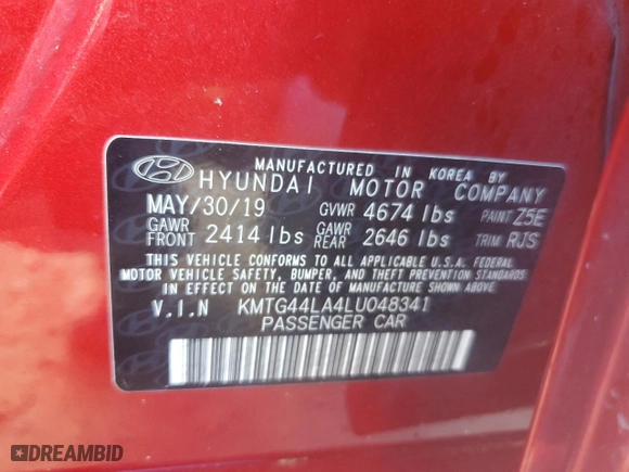2020 Genesis G70 2.0T with VIN KMTG44LA4LU048341, listed as a Copart auction lot 74528584 with 17,474 mi miles and Non Repairable. Bid and sale history available at carsss.com. Image 13.