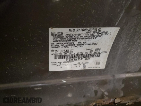 2013 Ford Flex SEL with VIN 2FMHK6C82DBD18932, listed as a Copart auction lot 49837585 with 209,309 mi miles and Salvage Title. Bid and sale history available at carsss.com. Image 14.