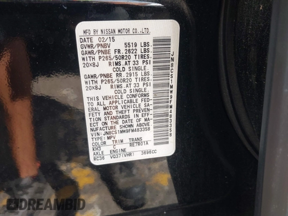 2015 Infiniti QX70 z VIN JN8CS1MW9FM483358, wystawiony jako IAAI lot #42194570 z przebiegiem 86 168 mil mil oraz . Historia ofert i sprzedaży dostępna na DreamBid. Obrazek 9.