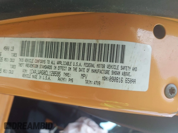 2012 Jeep Wrangler Sport with VIN 1C4AJWAG0CL128595, listed as a IAAI auction lot 42048590 with 133,085 mi miles and . Bid and sale history available at DreamBid. Image 9.