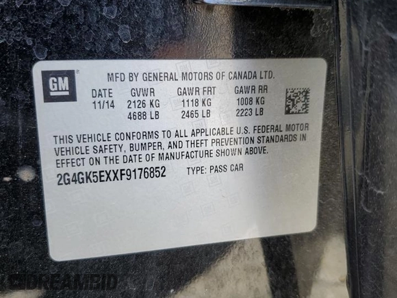 2015 Buick Regal with VIN 2G4GK5EXXF9176852, listed as a Copart auction lot 61088855 with 118,370 mi miles and Salvage title. Bid and sale history available at DreamBid. Image 12.