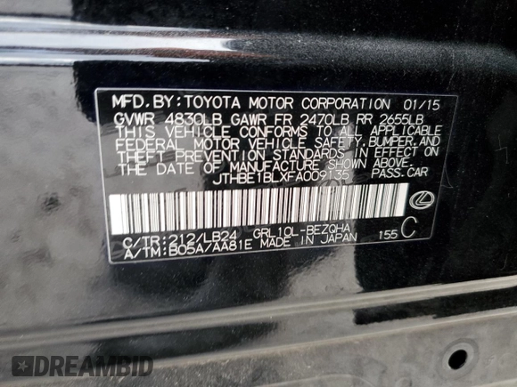 2015 Lexus GS 350 with VIN JTHBE1BLXFA009135, listed as a Copart auction lot 72875622 with 59,413 mi miles. Bid and sale history available at carsss.com. Image 13.