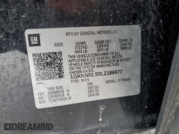 2020 GMC Acadia SLE z VIN 1GKKNRLS0LZ186977, wystawiony jako Copart lot #45893105 z przebiegiem 74 140 mil mil oraz Nie do naprawy • Non repairable. Historia ofert i sprzedaży dostępna na DreamBid. Obrazek 16.