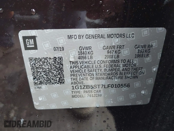 2020 Chevrolet Malibu LS with VIN 1G1ZB5ST7LF010556, listed as a IAAI auction lot 42241159 with 73,023 mi miles and . Bid and sale history available at DreamBid. Image 9.