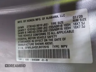 2020 Honda Odyssey EX with VIN 5FNRL6H52LB072616, listed as a IAAI auction lot 41475787 with 184,566 mi miles and . Bid and sale history available at DreamBid. Image 9.
