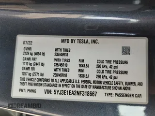 2022 Tesla Model 3 z VIN 5YJ3E1EA2NF318667, wystawiony jako Copart lot #49469145 z przebiegiem 48 242 mil mil oraz Szkoda całkowita • Salvage title. Historia ofert i sprzedaży dostępna na DreamBid. Obrazek 14.