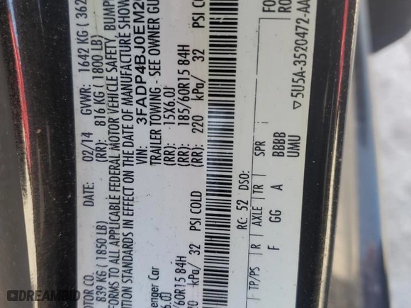 2014 Ford Fiesta SE with VIN 3FADP4BJ0EM205922, listed as a Copart auction lot 50354555 with 153,504 mi miles and Clean Title. Bid and sale history available at carsss.com. Image 12.
